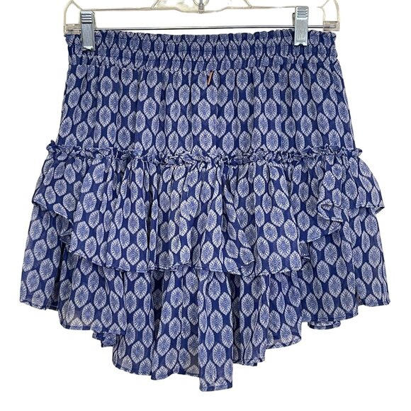 Misa Nahla Tiered Ruffle Skirt Blue Lapis Tile Small NWT $245 - Picture 4 of 6